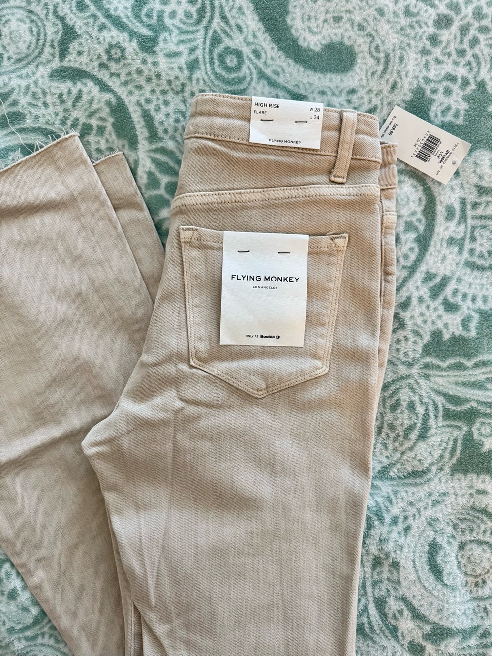 Flying Monkey High-Rise Flare Jeans — Cream 28x34